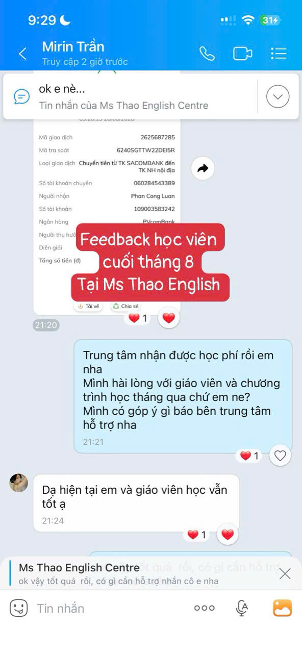 Phản hồi thật của học viên Ms Thao English số 13