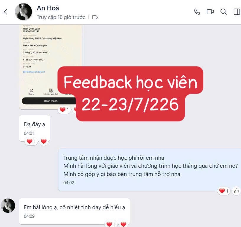 Phản hồi thật của học viên Ms Thao English số 4