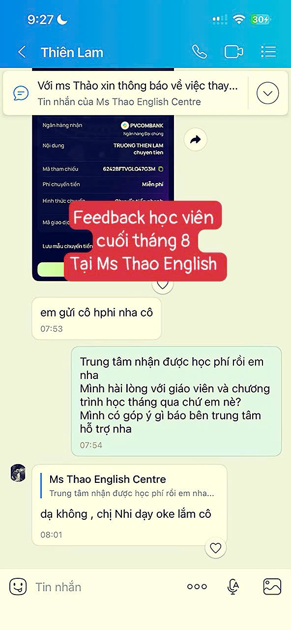 Phản hồi thật của học viên Ms Thao English số 11