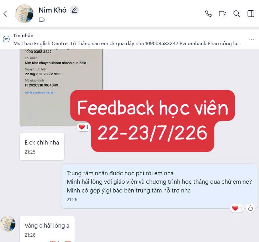 Phản hồi thật của học viên Ms Thao English số 1