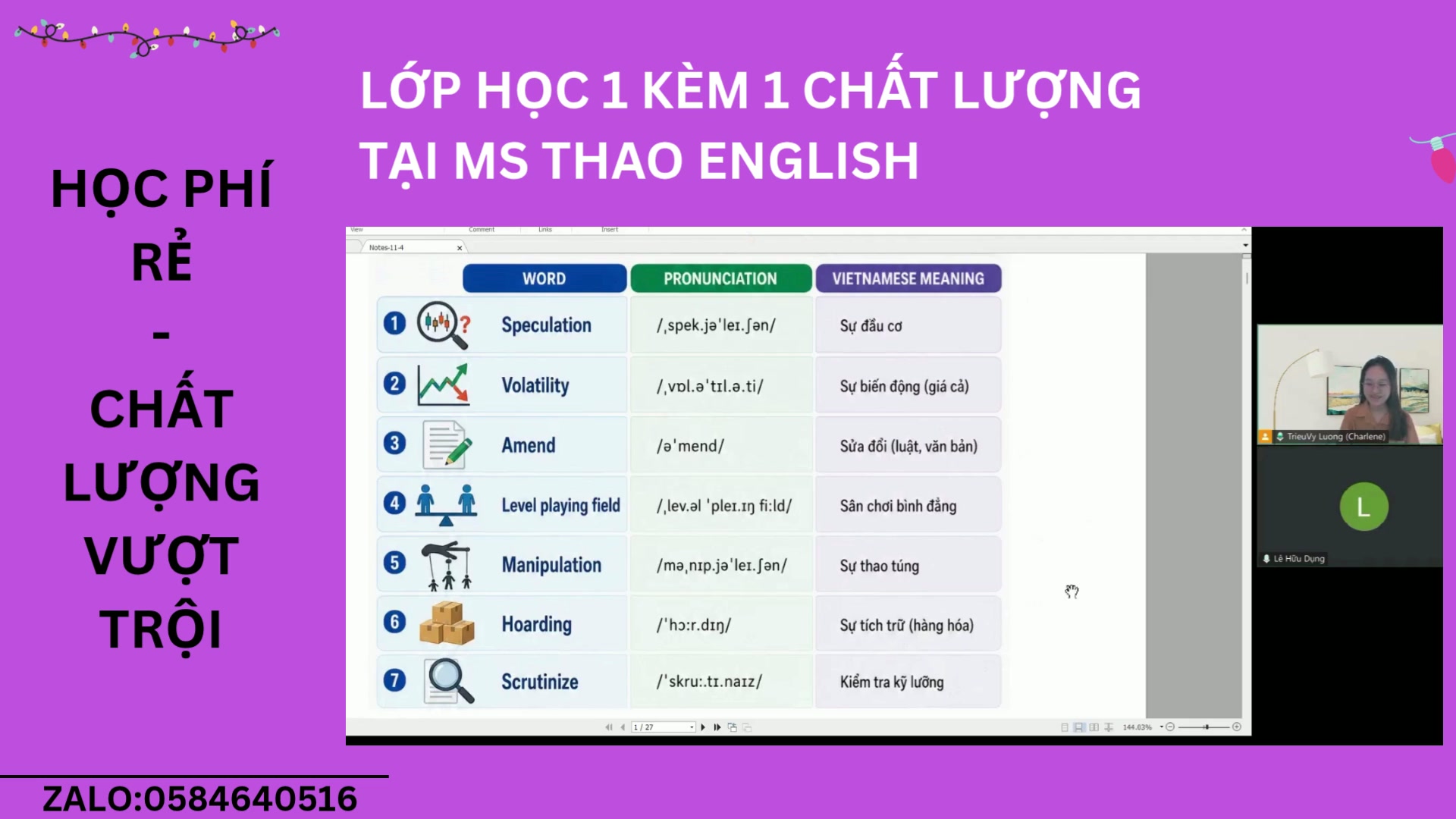 Lớp học 1 kèm 1 cho học viên nhí