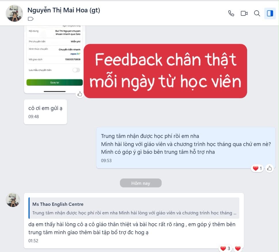 Phản hồi thật của học viên Ms Thao English số 10