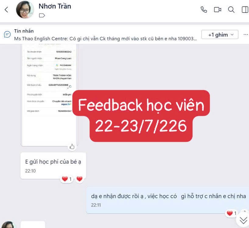 Phản hồi thật của học viên Ms Thao English số 3